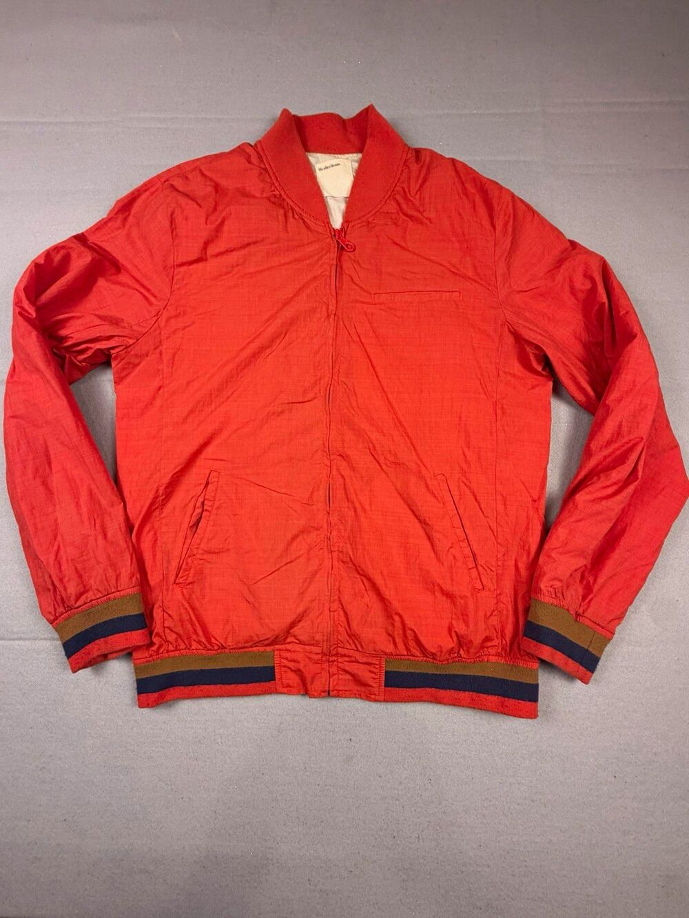 Vintage life/after/denim Men's Orange Bomber Jacket Full Zip Stand-Up Collar M
